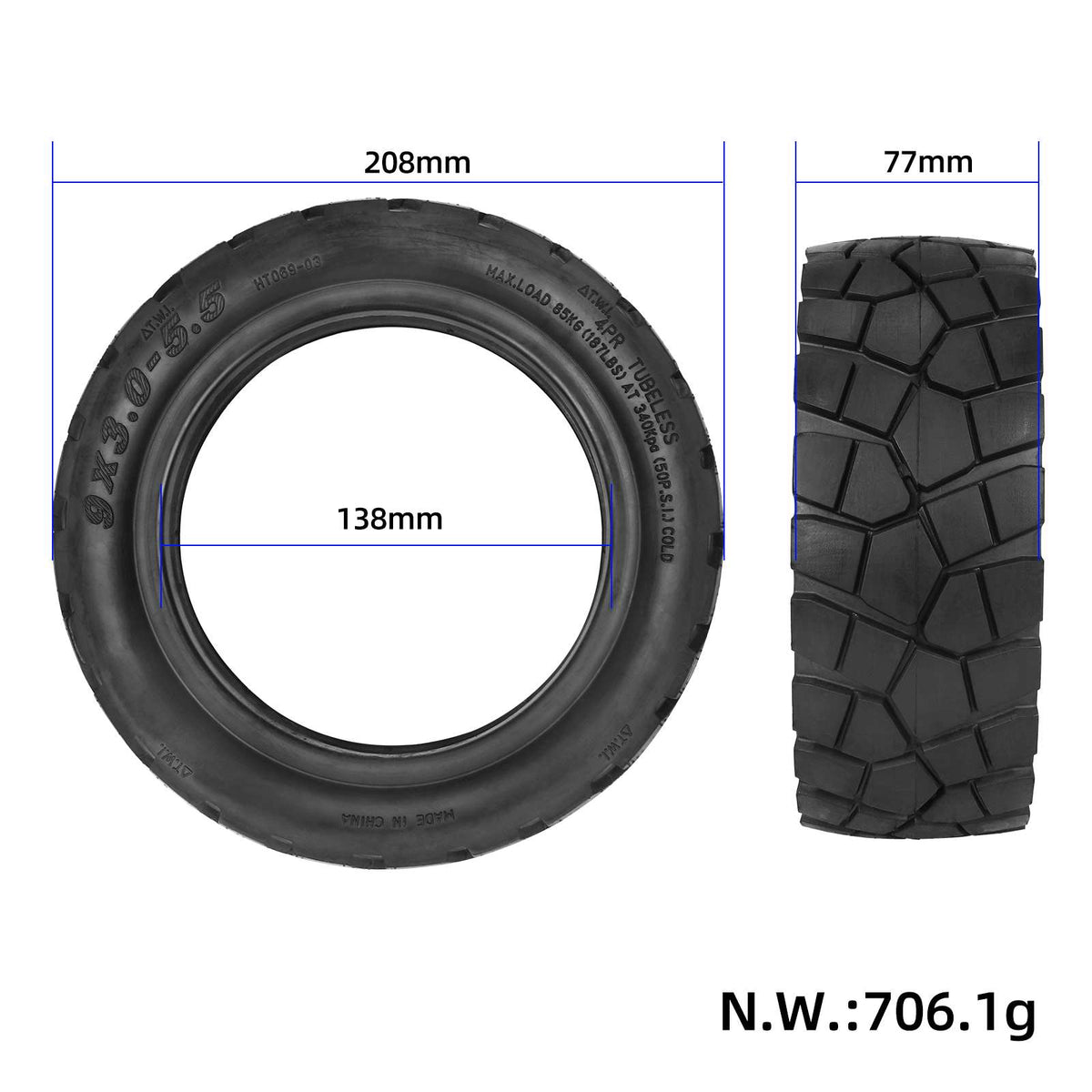 Cauciuc off-Road tubeless 9x3.0-5.5 KuKirin G2 pro